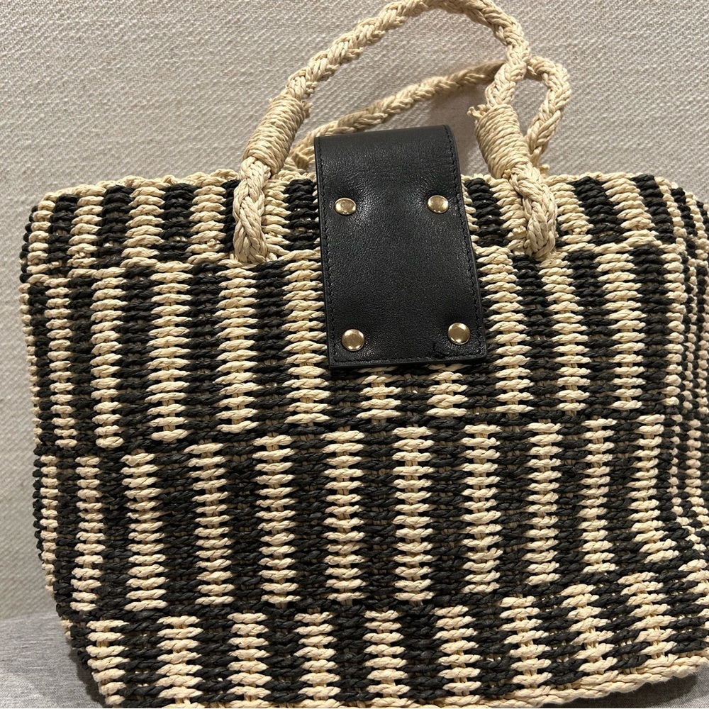 Btb Los Angeles woven tote bag -  Black and Cream Stripes - Picture 3 of 5